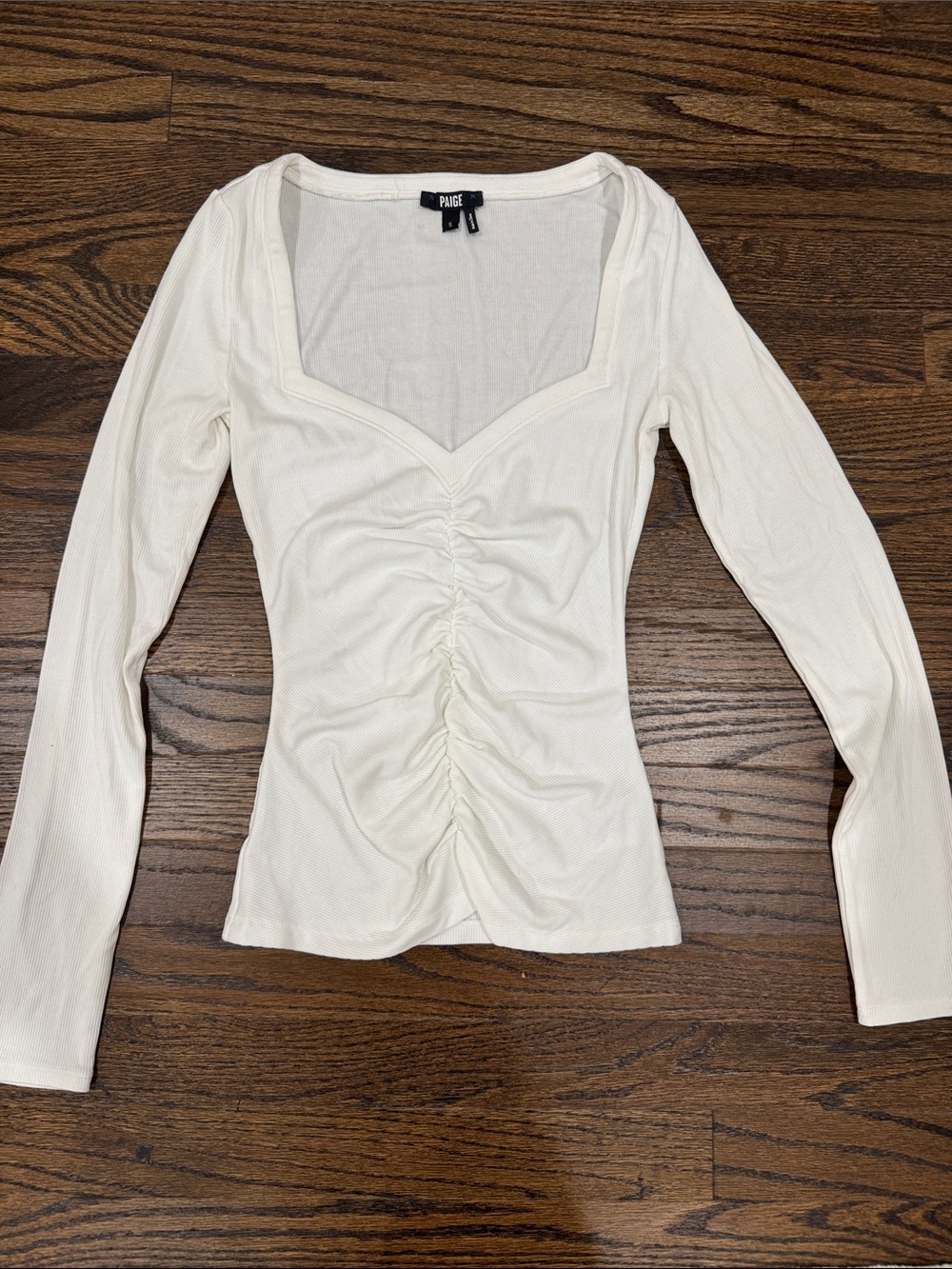 PAIGE Cream Ruched Long-Sleeve Top